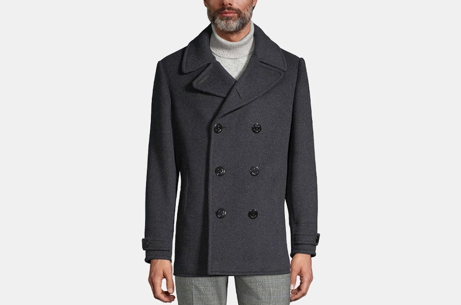 grey peacoat with hood