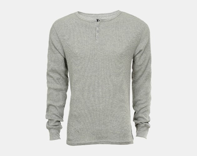 JACHS NY Grey Waffle Knit Henley