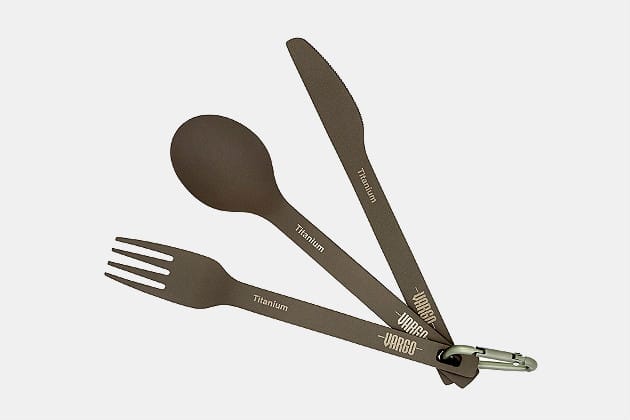 Valtcan Titanium Compact 3 Piece Utensil Fork Spoon Knife Ultralight Carry Military Design System