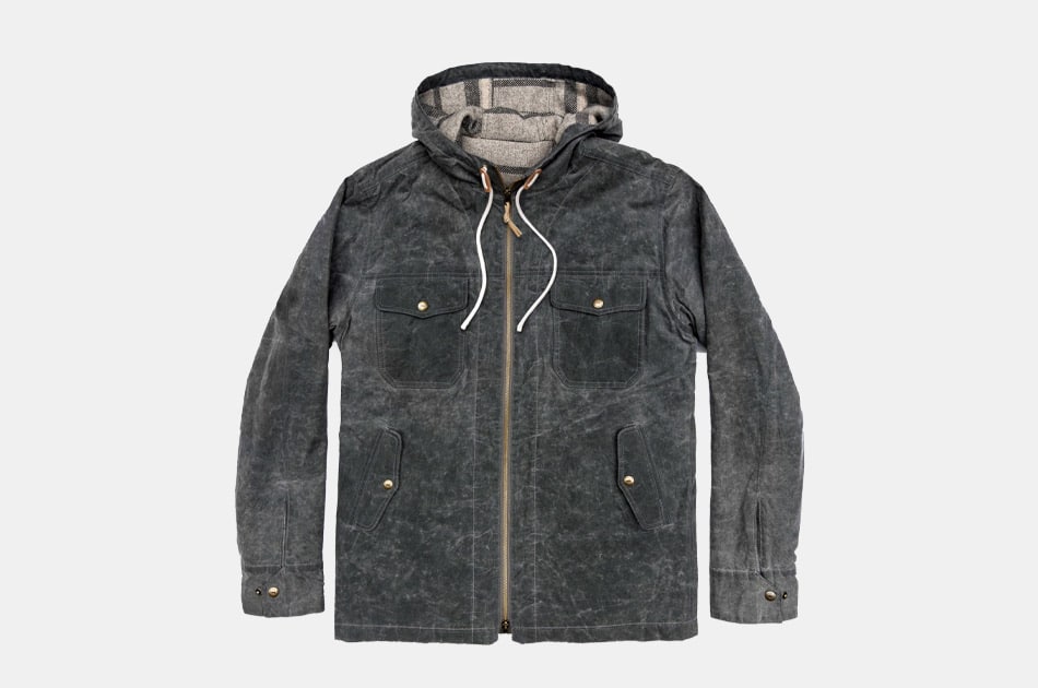 waxed cotton hooded jacket