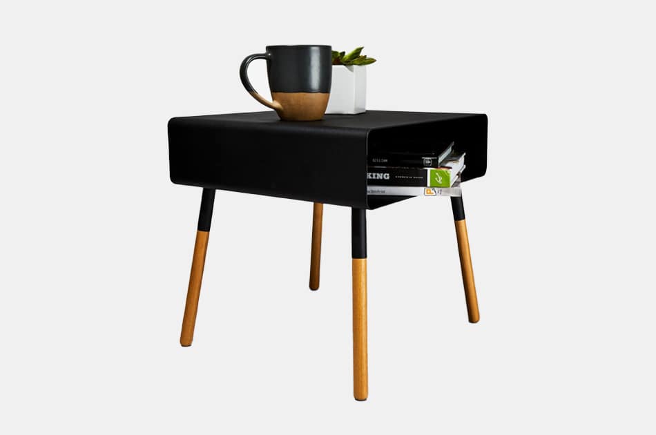 Yamazaki Black Steel & Wood Low Bedside Table