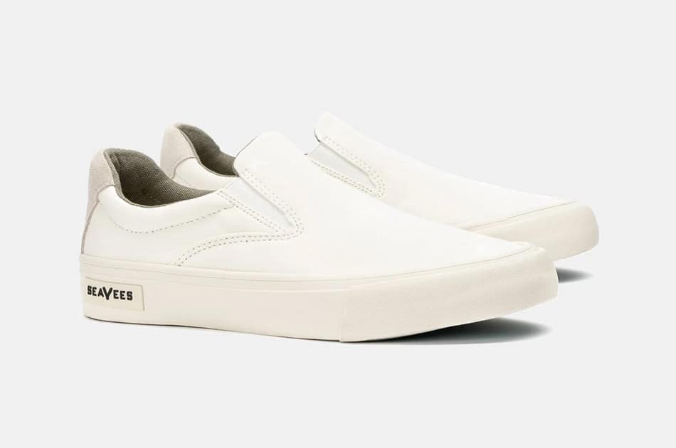 white slip on shoes leather