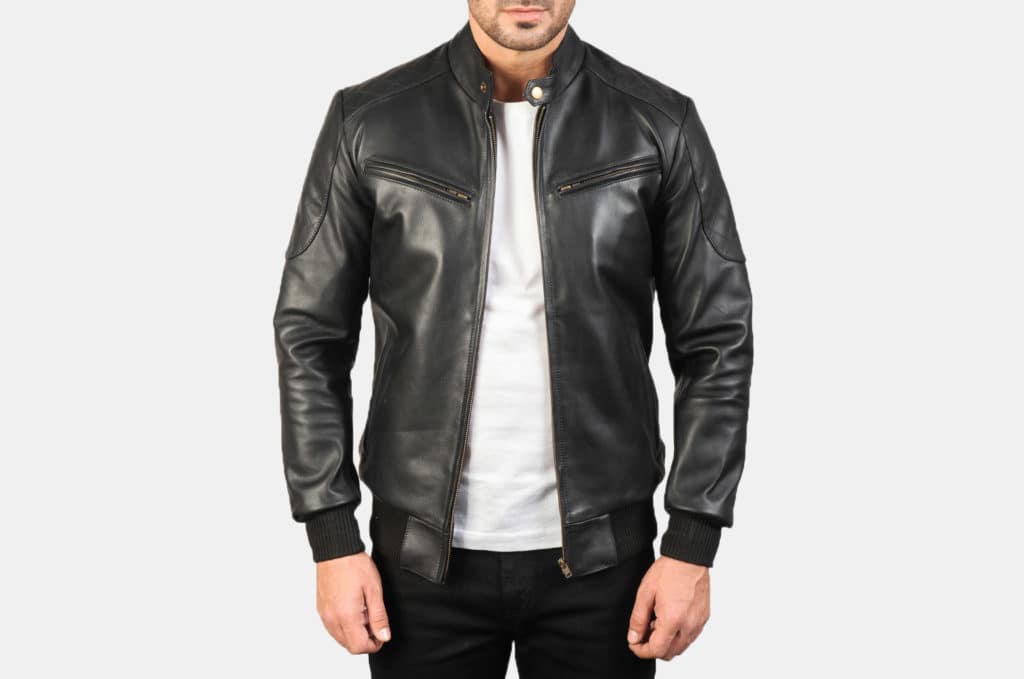 Sven Black Leather Bomber Jacket