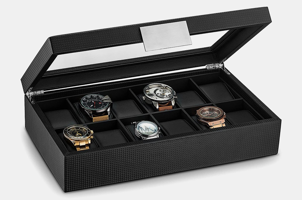 Watch Box Case & Mens Jewelry Box Organizer with 3 Sunglasses Display Box