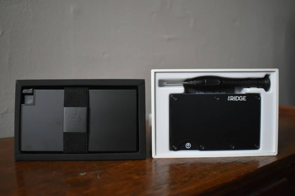 Ridge Wallet and Ekster Wallet Side by Side in Boxes
