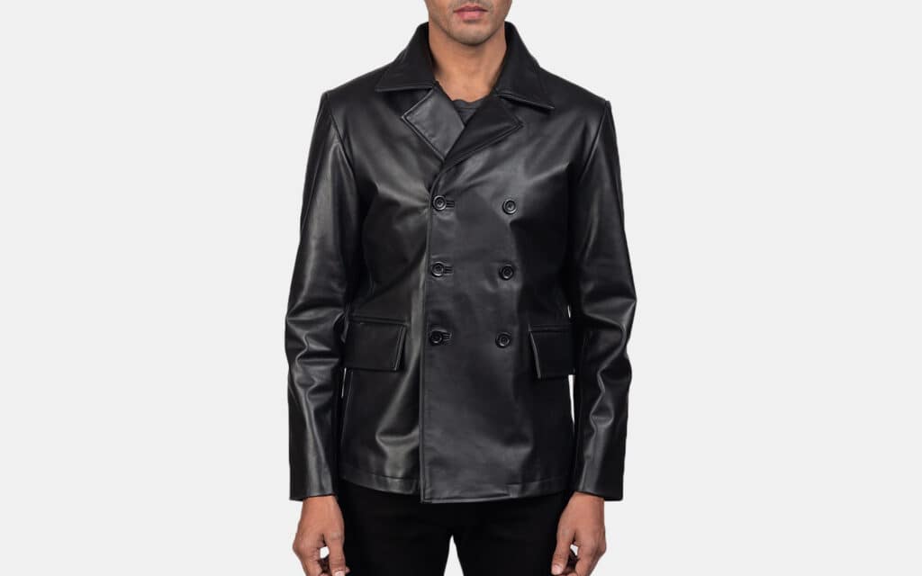 Mr. Bailey Black Leather Naval Peacoat