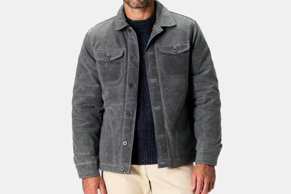 Flint and Tinder Flannel-Lined Quilted Waxed Rancher Jacket Wearing